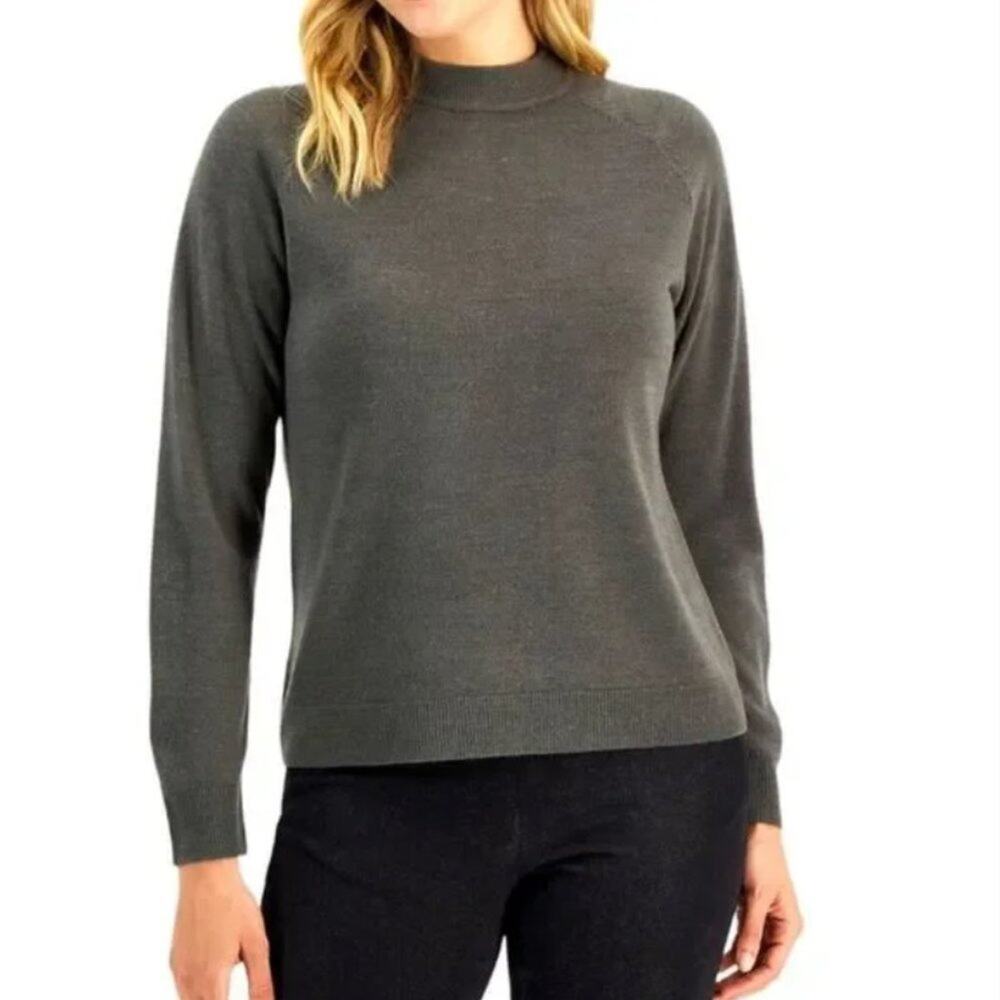 Karen Scott Mock Neck Back Zipper Sweater
